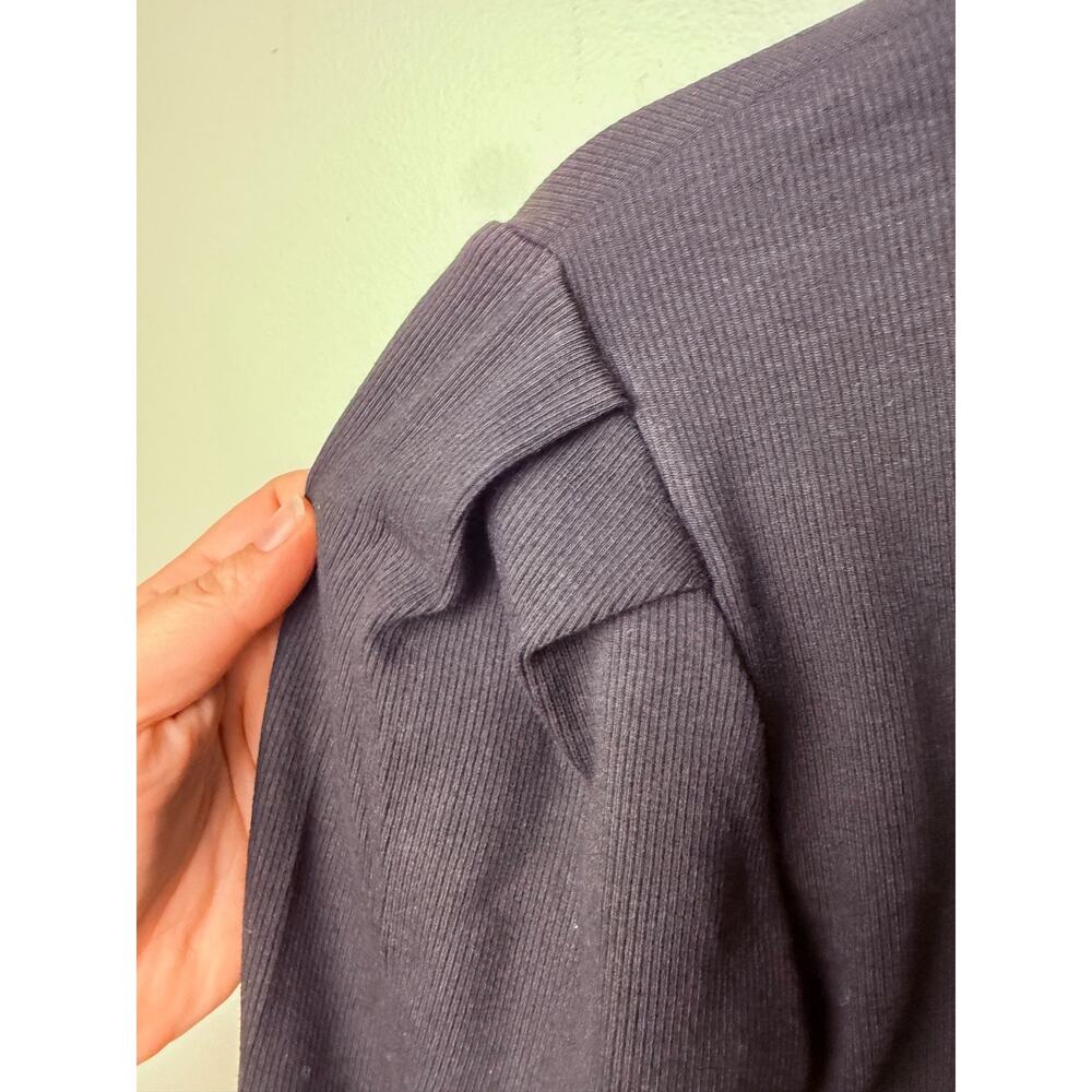 Express Ribbed Puff Sleeve Bodysuit Size XL Black NWT Minimalist Basic Work Fall - Picture 8 of 9